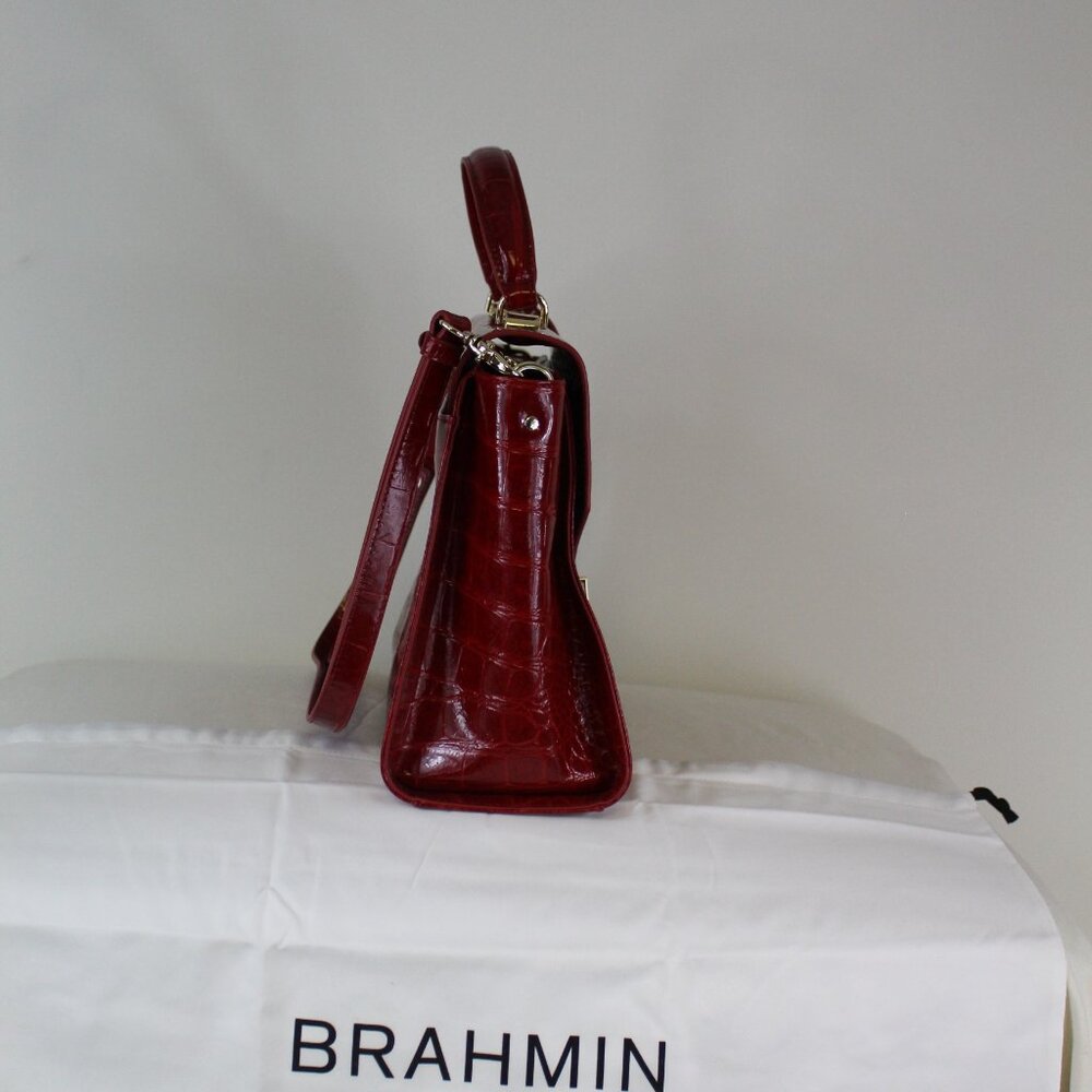 Brahmin Adrian Satchel Red Melbourne Croc Embossed Leather NWOT Dust Bag Cross - Picture 7 of 11
